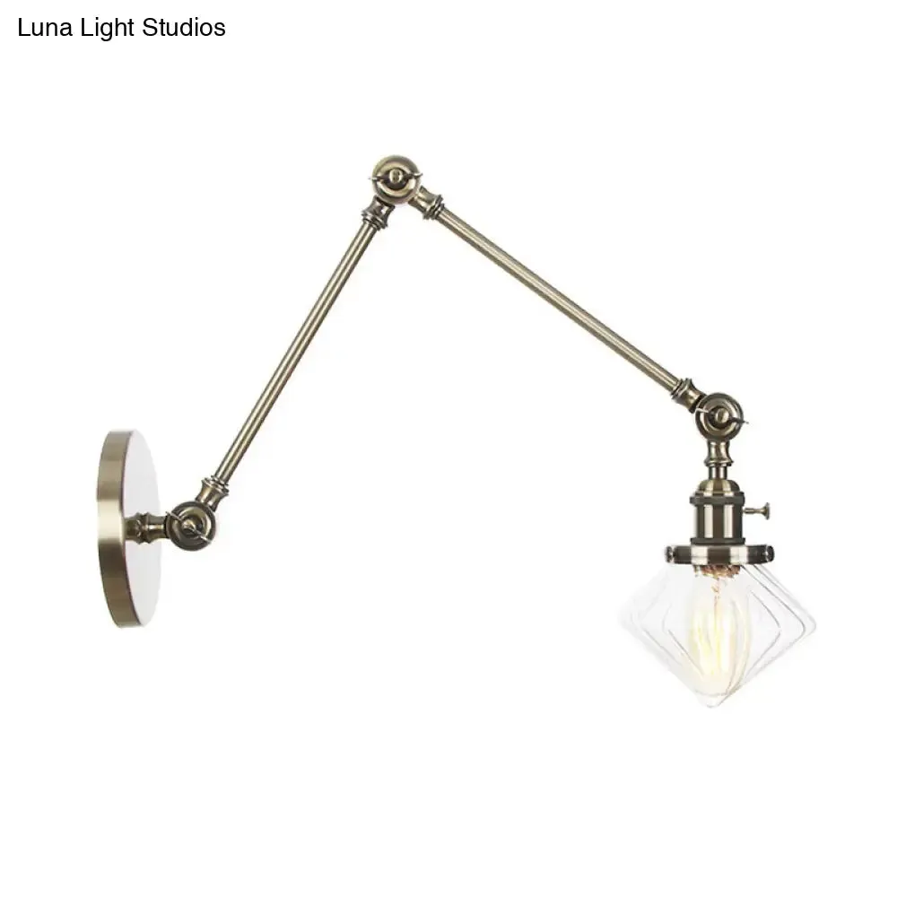Vintage Wall Mounted Dining Room Sconce Light, 1-Light with Glass Shade, Adjustable Arm - Black/Bronze/Brass Options - 8 