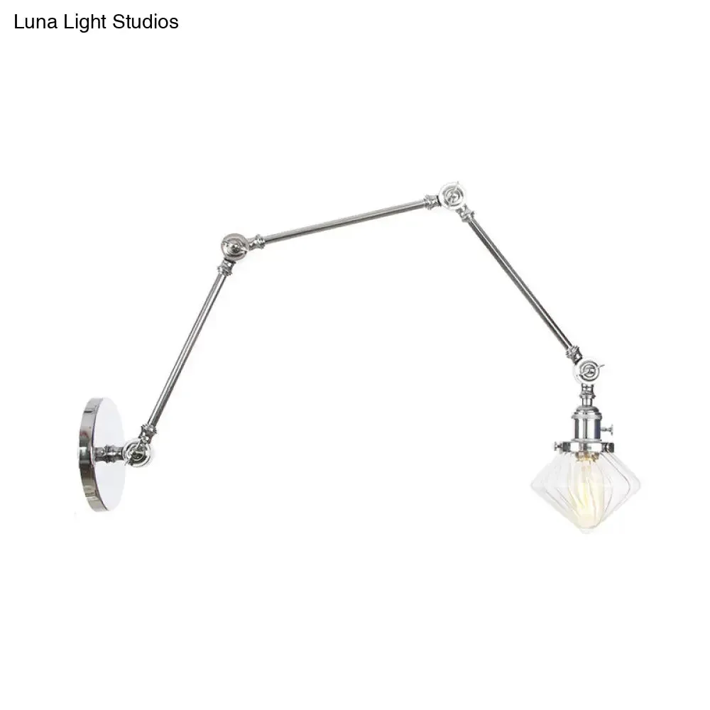 Vintage Wall Mounted Dining Room Sconce Light, 1-Light with Glass Shade, Adjustable Arm - Black/Bronze/Brass Options - 8 