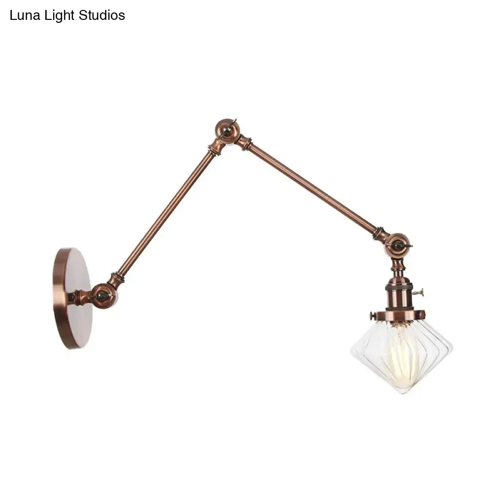Vintage Wall Mounted Dining Room Sconce Light, 1-Light with Glass Shade, Adjustable Arm - Black/Bronze/Brass Options - 8 