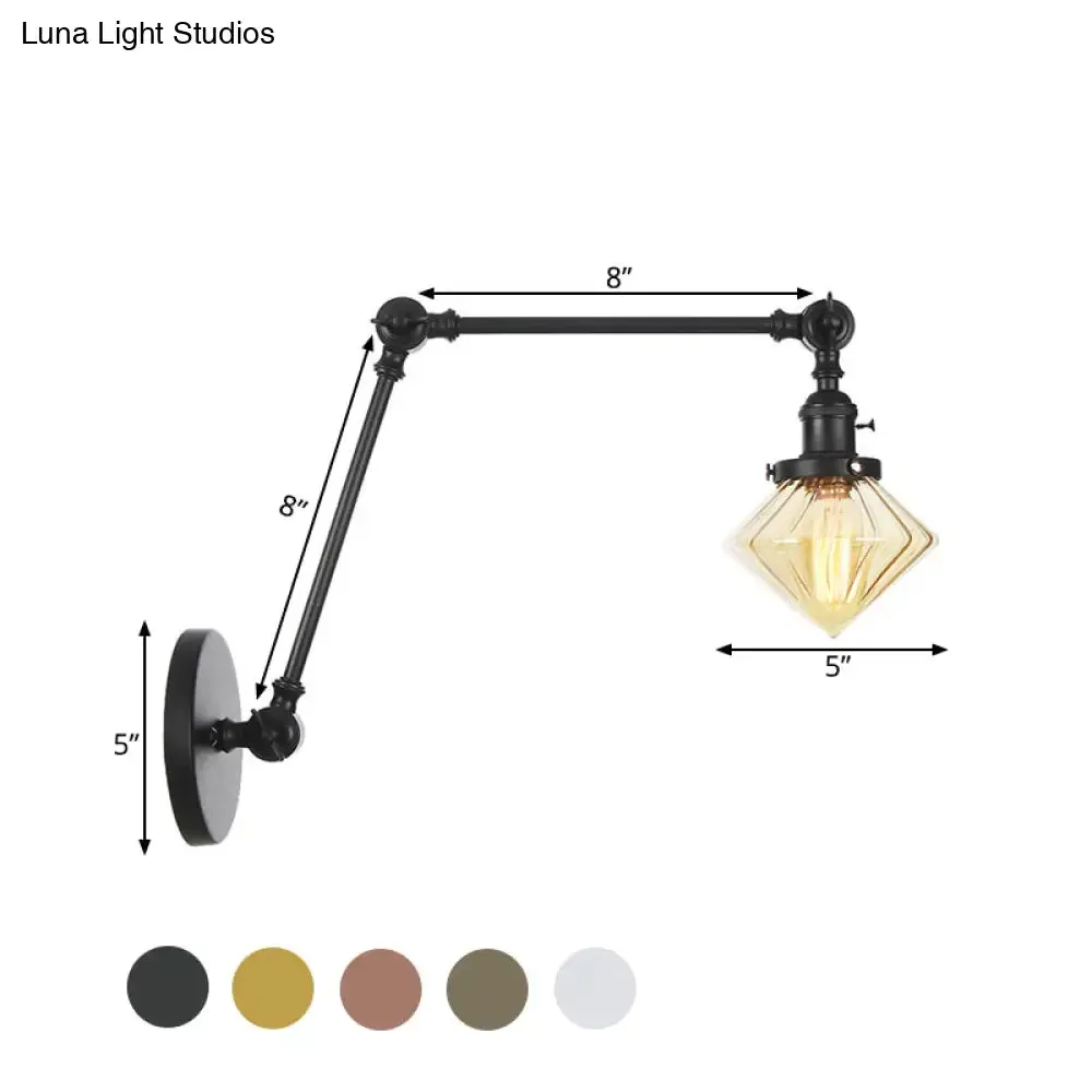 Vintage Wall Mounted Dining Room Sconce Light, 1-Light with Glass Shade, Adjustable Arm - Black/Bronze/Brass Options - 8 