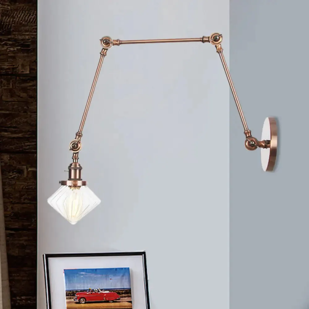 Vintage Wall Mounted Dining Room Sconce Light, 1-Light with Glass Shade, Adjustable Arm - Black/Bronze/Brass Options - 8 