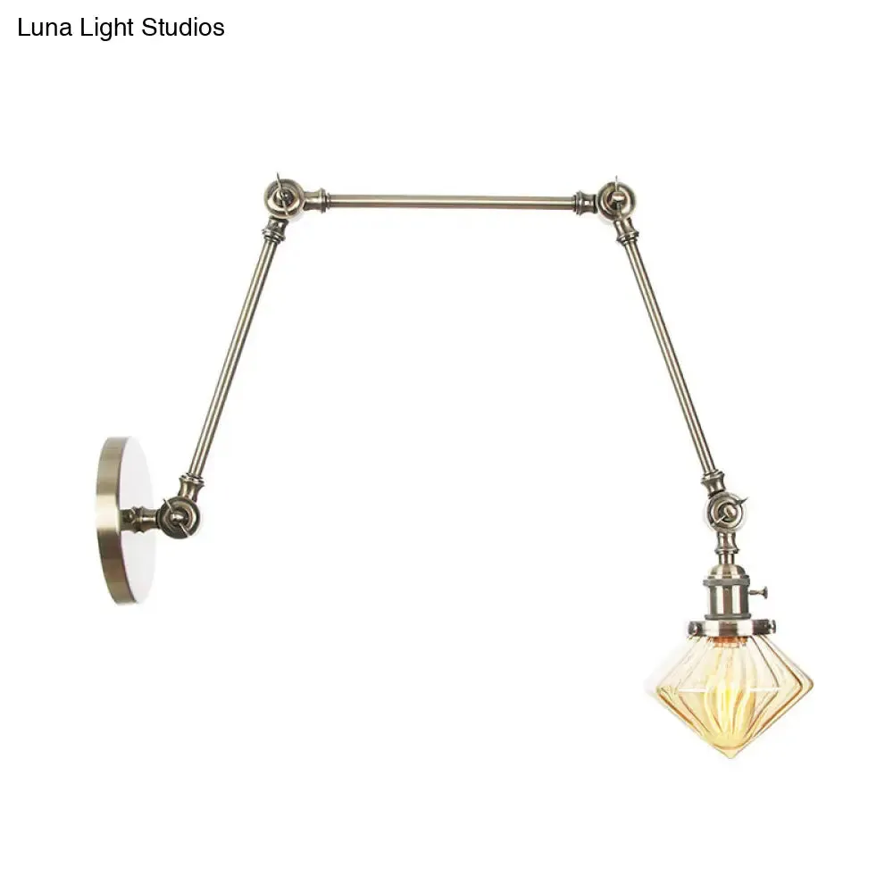 Vintage Wall Mounted Dining Room Sconce Light, 1-Light with Glass Shade, Adjustable Arm - Black/Bronze/Brass Options - 8 