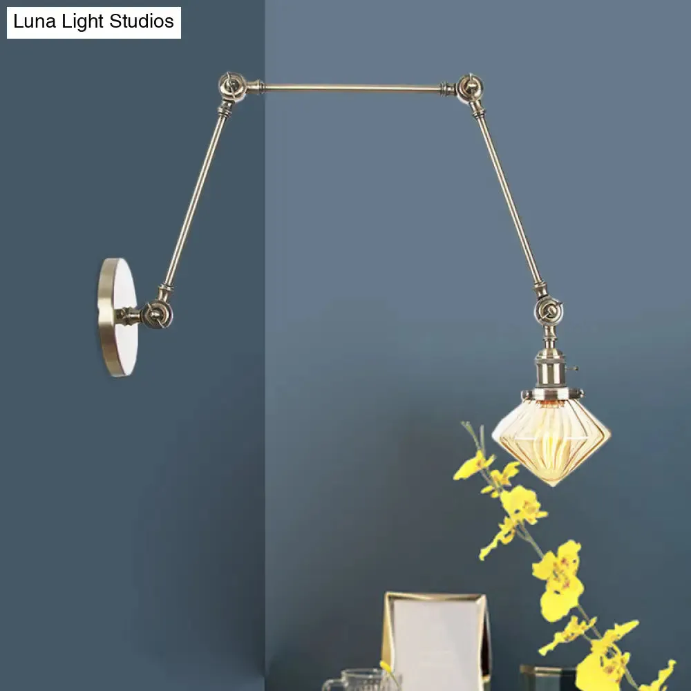 Vintage Wall Mounted Dining Room Sconce Light, 1-Light with Glass Shade, Adjustable Arm - Black/Bronze/Brass Options - 8 
