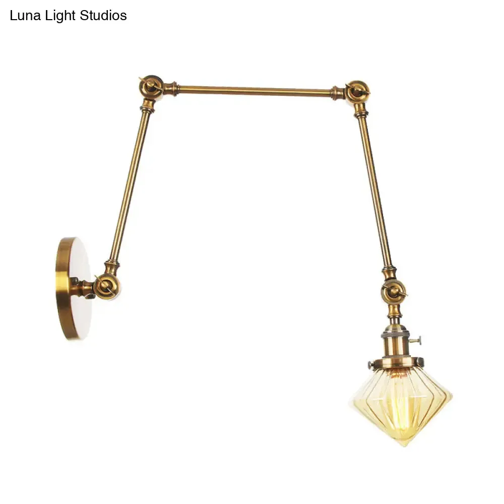 Vintage Wall Mounted Dining Room Sconce Light, 1-Light with Glass Shade, Adjustable Arm - Black/Bronze/Brass Options - 8 