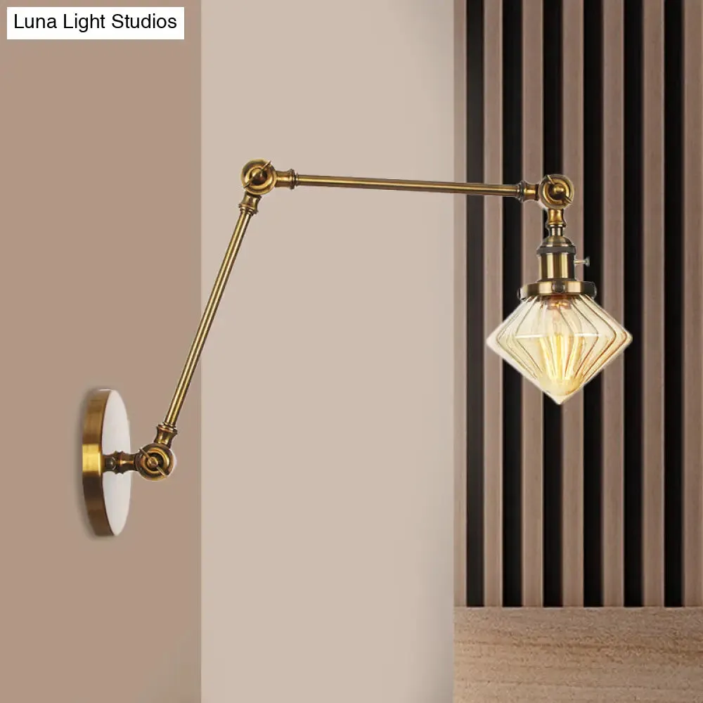 Vintage Wall Mounted Dining Room Sconce Light, 1-Light with Glass Shade, Adjustable Arm - Black/Bronze/Brass Options - 8 