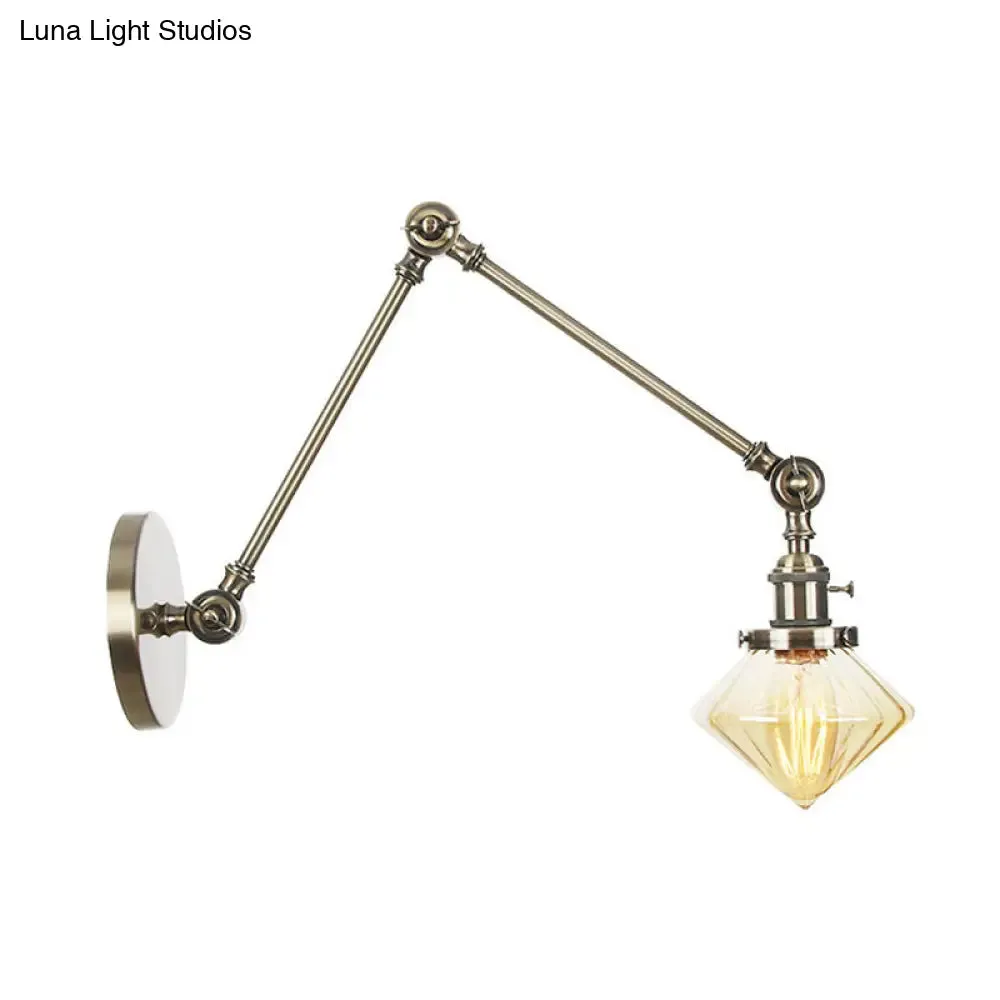Vintage Wall Mounted Dining Room Sconce Light, 1-Light with Glass Shade, Adjustable Arm - Black/Bronze/Brass Options - 8 