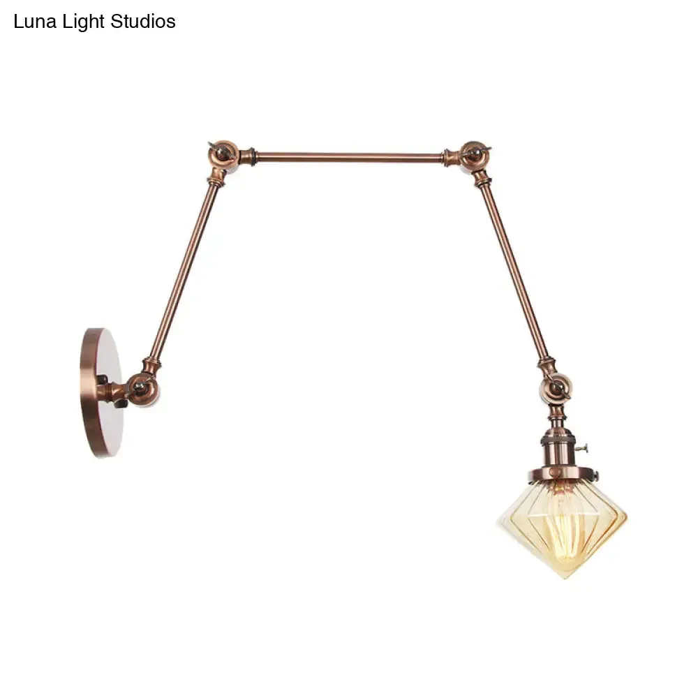 Vintage Wall Mounted Dining Room Sconce Light, 1-Light with Glass Shade, Adjustable Arm - Black/Bronze/Brass Options - 8 