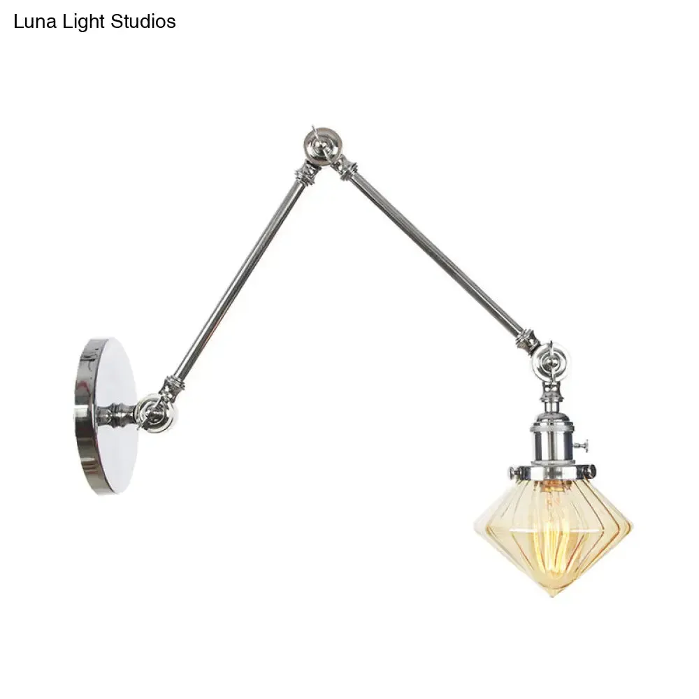 Vintage Wall Mounted Dining Room Sconce Light, 1-Light with Glass Shade, Adjustable Arm - Black/Bronze/Brass Options - 8 