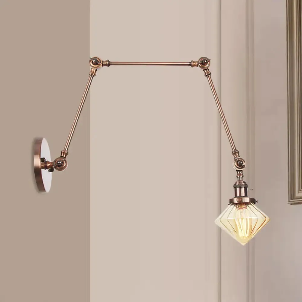 Vintage Wall Mounted Dining Room Sconce Light, 1-Light with Glass Shade, Adjustable Arm - Black/Bronze/Brass Options - 8 