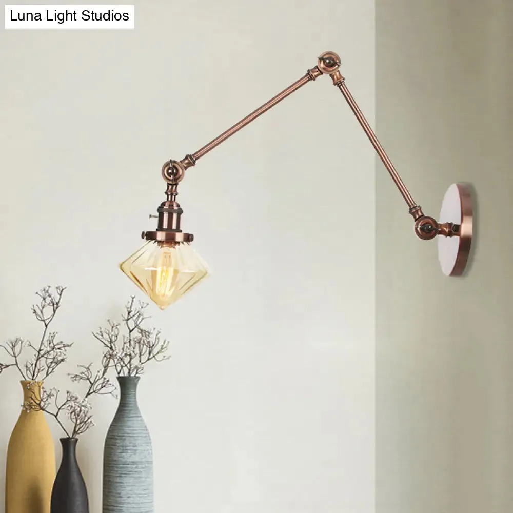 Vintage Wall Mounted Dining Room Sconce Light, 1-Light with Glass Shade, Adjustable Arm - Black/Bronze/Brass Options - 8 