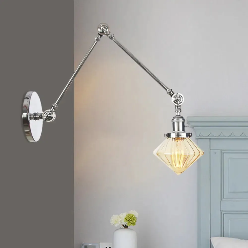 Vintage Wall Mounted Dining Room Sconce Light, 1-Light with Glass Shade, Adjustable Arm - Black/Bronze/Brass Options - 8 