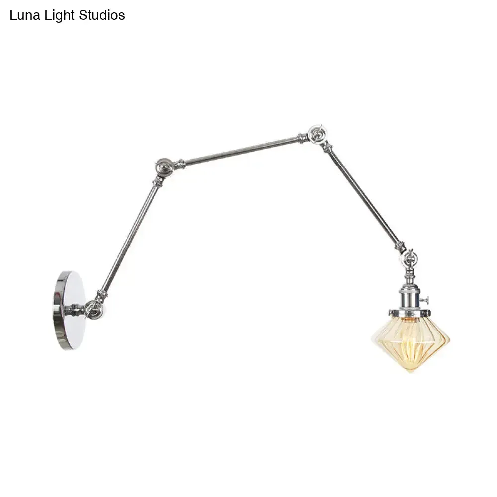 Vintage Wall Mounted Dining Room Sconce Light, 1-Light with Glass Shade, Adjustable Arm - Black/Bronze/Brass Options - 8 