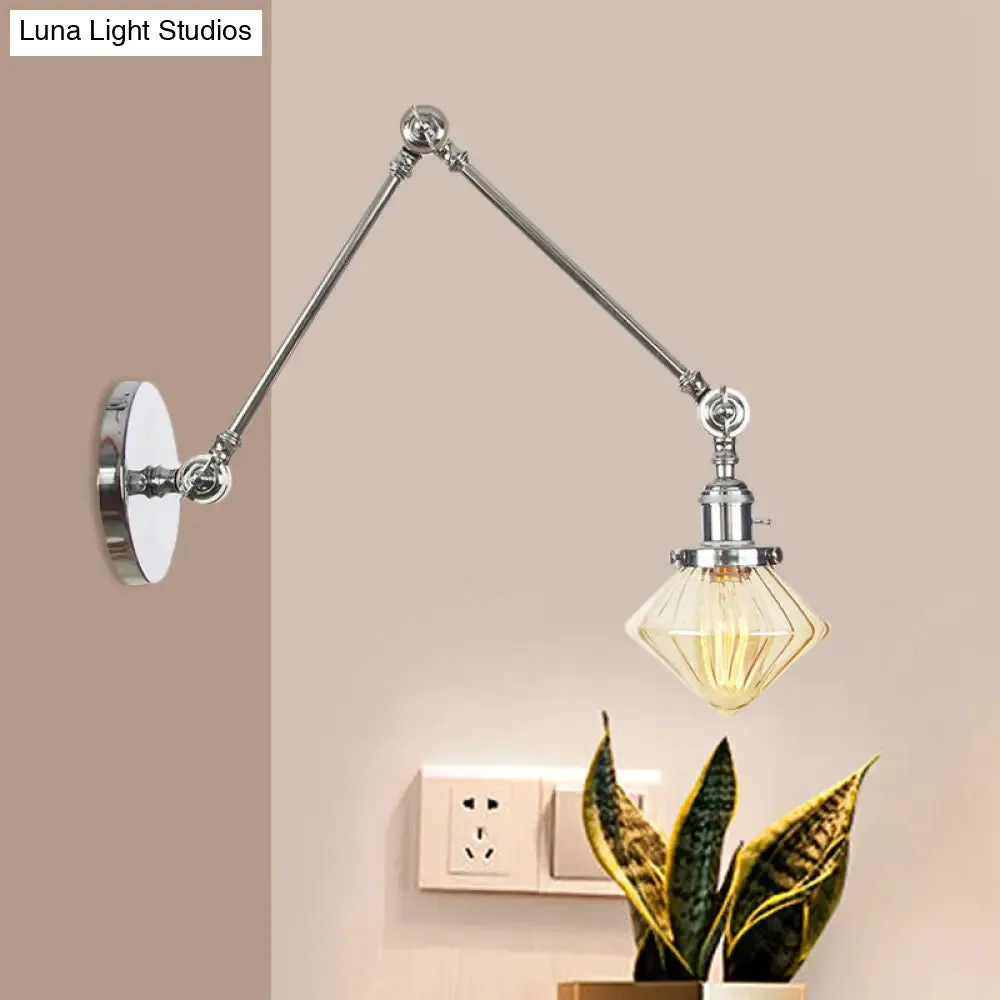 Vintage Wall Mounted Dining Room Sconce Light, 1-Light with Glass Shade, Adjustable Arm - Black/Bronze/Brass Options - 8 