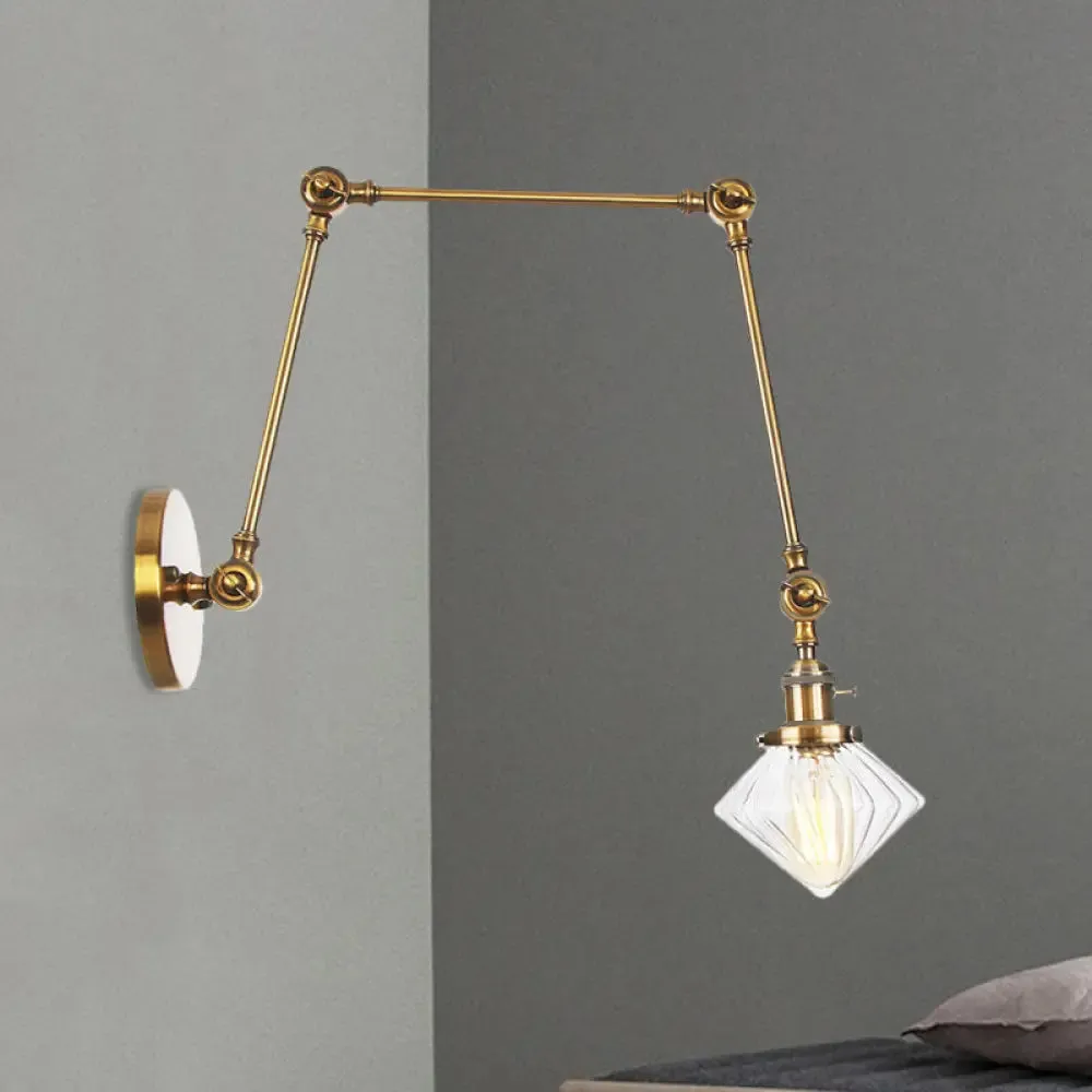 Vintage Wall Mounted Dining Room Sconce Light, 1-Light with Glass Shade, Adjustable Arm - Black/Bronze/Brass Options - 8 