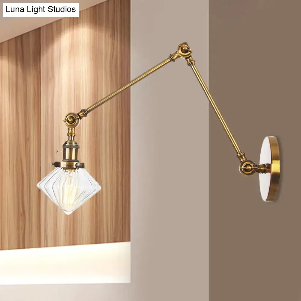 Vintage Wall Mounted Dining Room Sconce Light, 1-Light with Glass Shade, Adjustable Arm - Black/Bronze/Brass Options - 8 