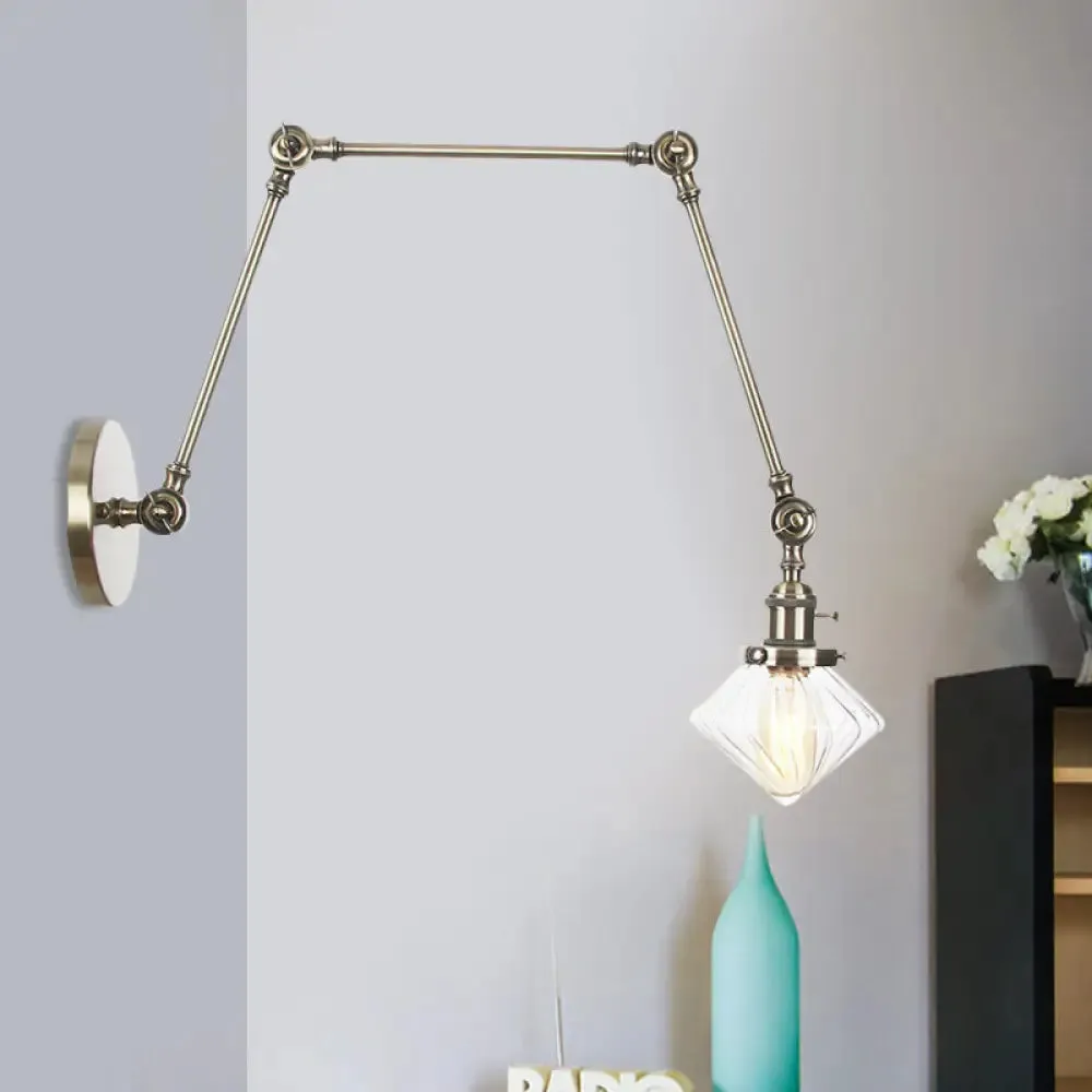 Vintage Wall Mounted Dining Room Sconce Light, 1-Light with Glass Shade, Adjustable Arm - Black/Bronze/Brass Options - 8 