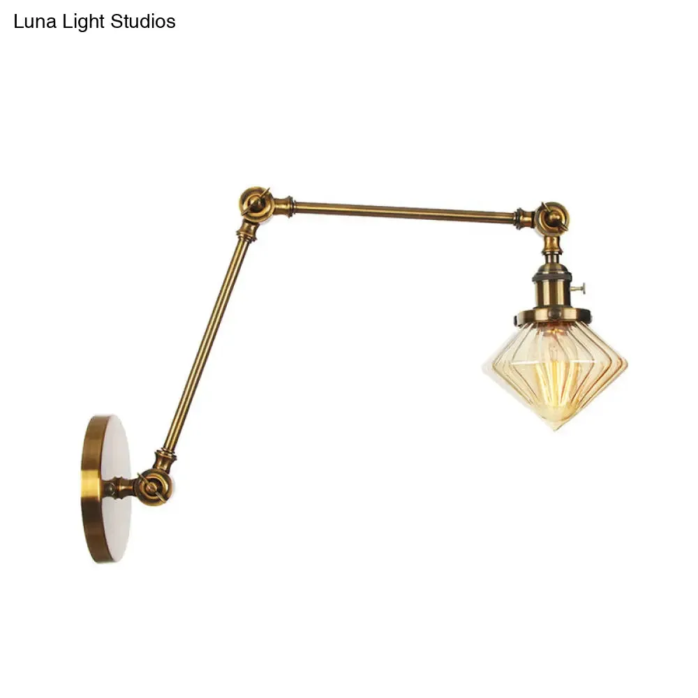 Vintage Wall Mounted Dining Room Sconce Light, 1-Light with Glass Shade, Adjustable Arm - Black/Bronze/Brass Options - 8 
