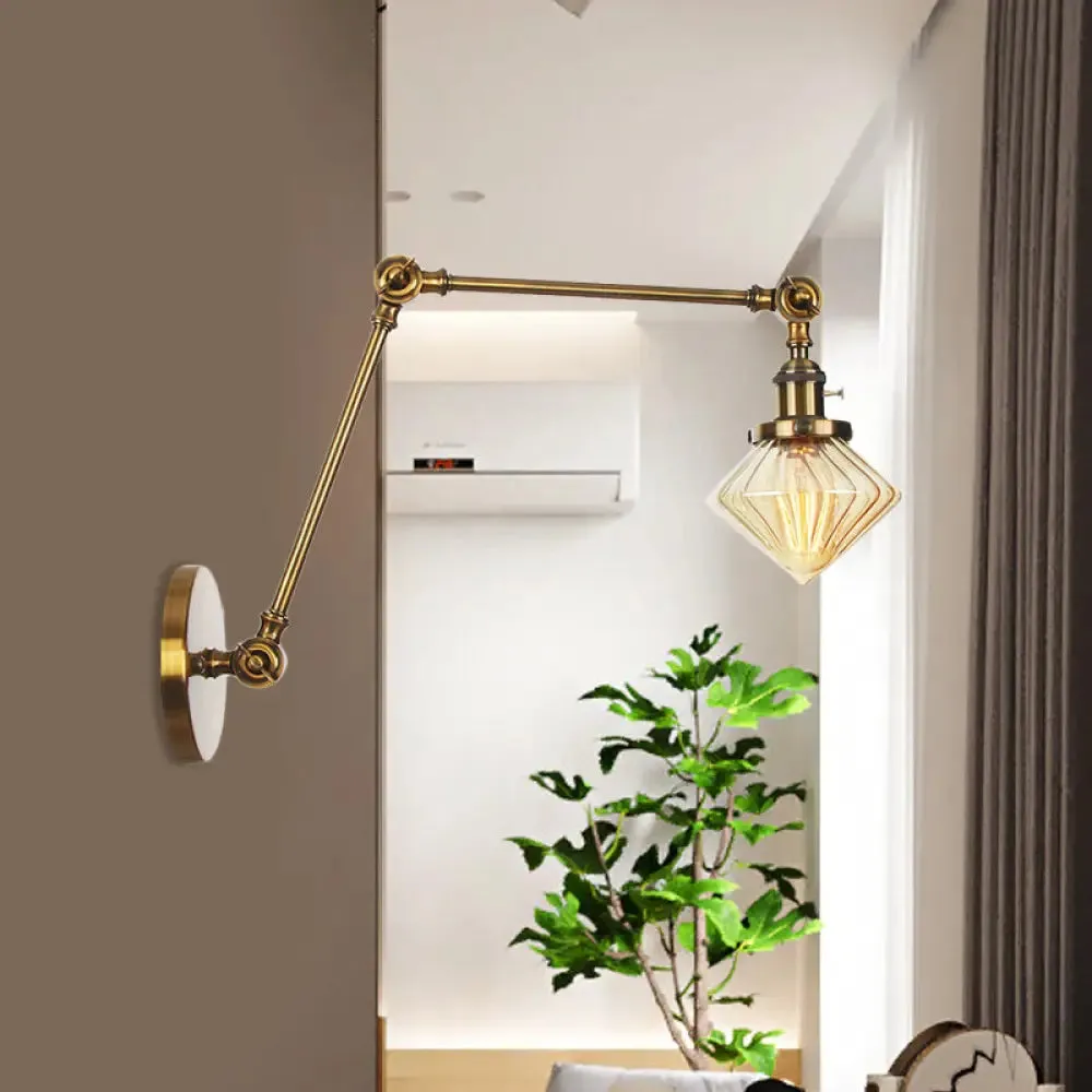 Vintage Wall Mounted Dining Room Sconce Light, 1-Light with Glass Shade, Adjustable Arm - Black/Bronze/Brass Options - 8 