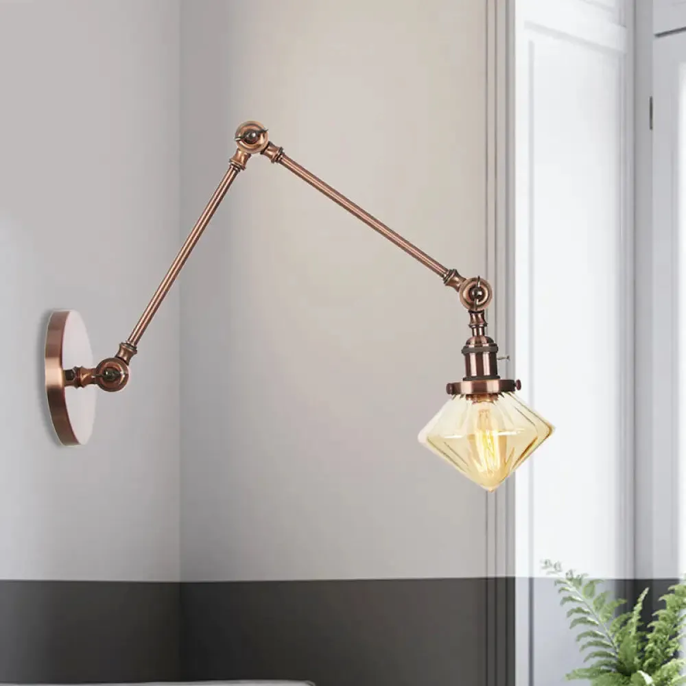 Vintage Wall Mounted Dining Room Sconce Light, 1-Light with Glass Shade, Adjustable Arm - Black/Bronze/Brass Options - 8 