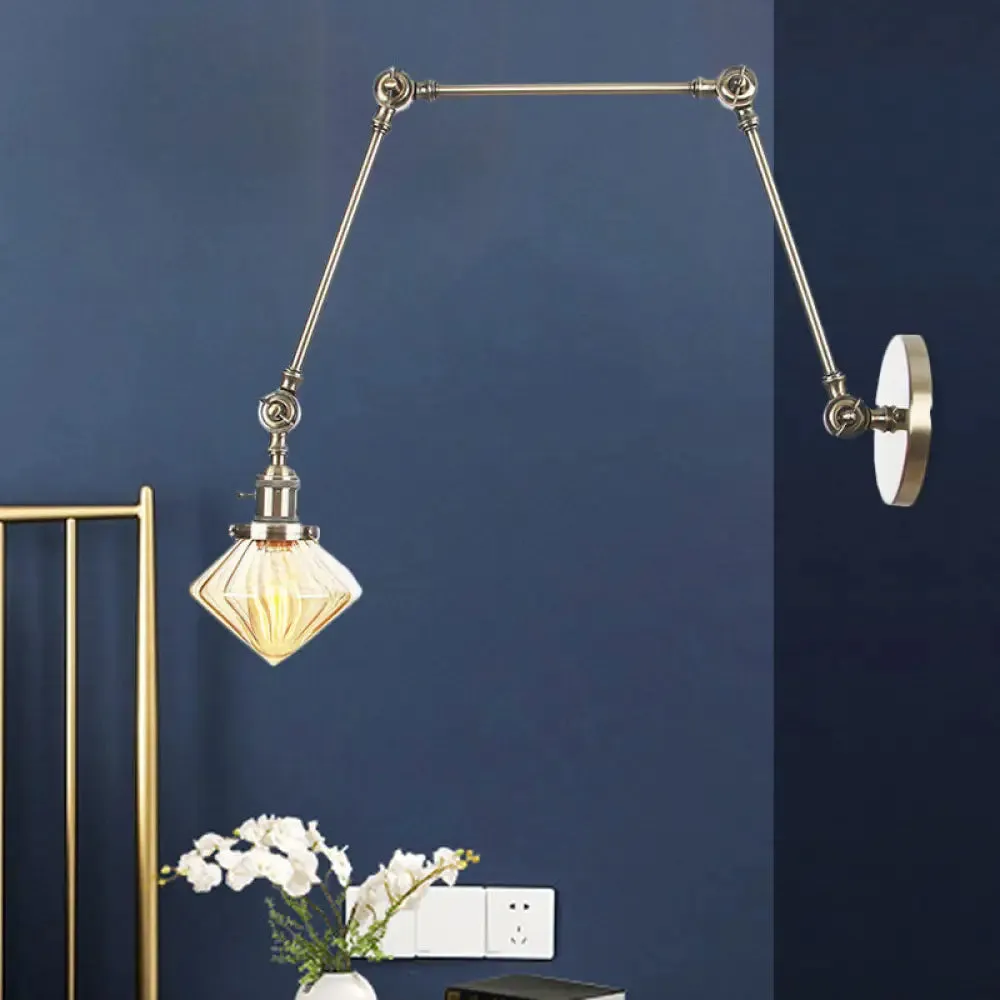 Vintage Wall Mounted Dining Room Sconce Light, 1-Light with Glass Shade, Adjustable Arm - Black/Bronze/Brass Options - 8 
