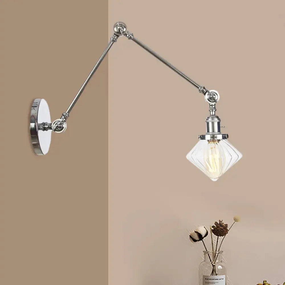 Vintage Wall Mounted Dining Room Sconce Light, 1-Light with Glass Shade, Adjustable Arm - Black/Bronze/Brass Options - 8 