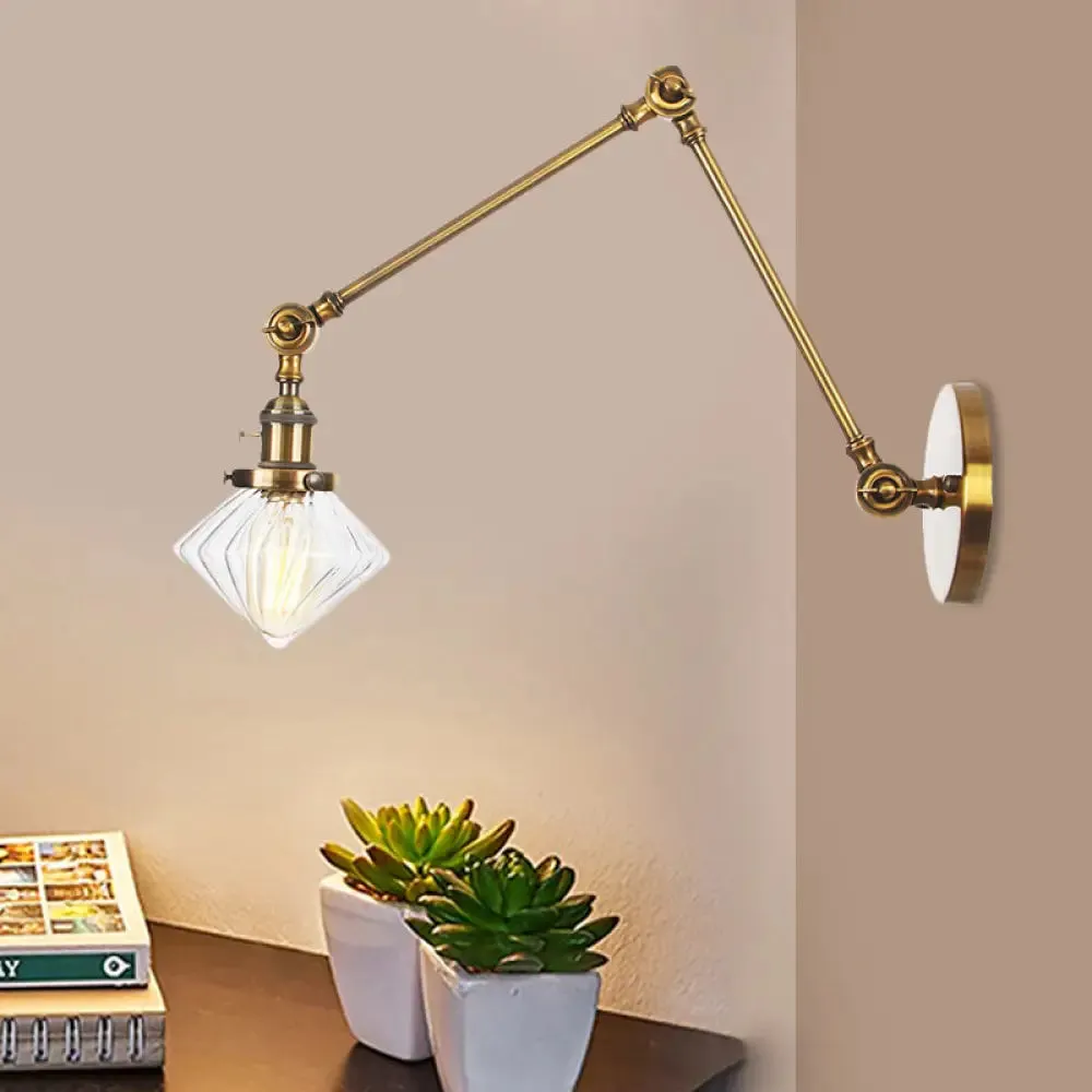 Vintage Wall Mounted Dining Room Sconce Light, 1-Light with Glass Shade, Adjustable Arm - Black/Bronze/Brass Options - 8 