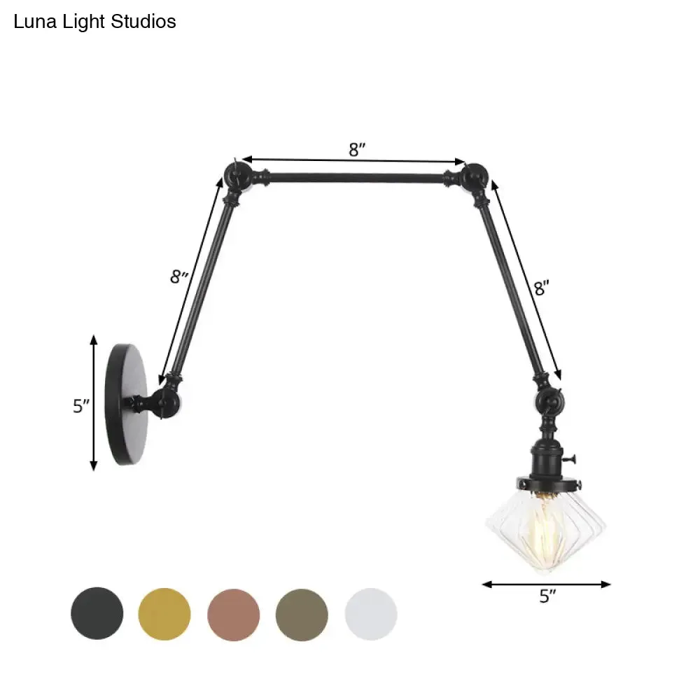 Vintage Wall Mounted Dining Room Sconce Light, 1-Light with Glass Shade, Adjustable Arm - Black/Bronze/Brass Options - 8 