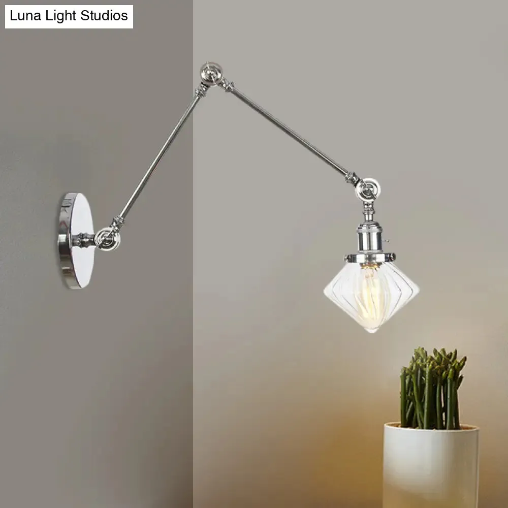 Vintage Wall Mounted Dining Room Sconce Light, 1-Light with Glass Shade, Adjustable Arm - Black/Bronze/Brass Options - 8 